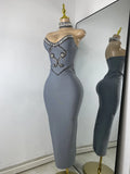 Luxury Rhinestone Women Elegant Strapless Beading with Necklace Bandage Celebrity Outfit Birthday Dress Evening Party Prom Gown