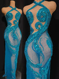 High-Slit Sparkly Sequins Diamonds Dress Birthday Dress Women Sexy Performance Costume Singer Stage Nightclub Outfit
