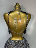 Sparkling Rhinestone Sexy See Through Blackless Top Skirt Two Pieces Set Woman Luxury Birthday Evening Party Gowns
