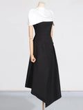 Hit Color Spliced Shawl Elegant Long Dress Women Square Collar Sleeveless High Waist Evening Dresses Female New Autumn 2024