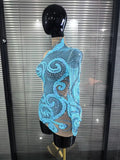 Skyblue Women Long Sleeve Shining Sequins Mesh See Through Bodycon Mini Dress Nightclub Bar Singer Celebrate Performance Costume