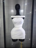 White Color Women Slash Neck Off the Shoulder High Stretch Bodycon Mini Dress Nightclub Party Celebrate Birthday Clothing