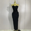 Newest Sexy Strapless Backless Red Flower Long Bandage Dress Women Celebirty Elegant Prom Evening Club Party Birthday Dresses