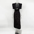 Sexy Hollow Lace Dress Women's Fashion Short Sleeve Elegant High Waist Slim Print Dress Summer Party Club Clothes Female