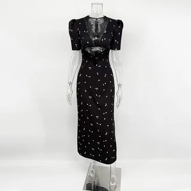 Short-Sleeve Lace Dress in Four Color & Print Options