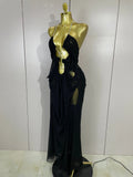 Elegant Luxury Chain Sexy Mesh See Through Halter Low-Neck Backless Sleeveless Long Dress Women Club Party Prom  Holiday Dresses