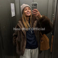 Hot Street Fashion Girls Luxury Fuzzy Mink Fur Bomber Jacket Women Winter Oversized Chunky Faux Fur Coat Warm Outerwear