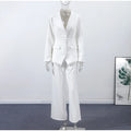 Women Solid Lapel Neck Top Pant Suit Set Elegant Full Sleeve Single Breasted Slim Coat Leg Loose Pants Suit Lady New Chic Sets