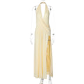 Elegant Backless Long Dress Sexy Women's Deep V Ruched Split Curvy Maxi Dresses Evening Party Beach Pool Summer Pink Yellow New