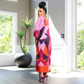 Elegant Women Pleated Half Lantern Sleeve O-neck Slim Maxi Long Dress Print Fashion Autumn 2024 Ruched Dresses Vestidos