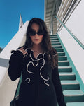 New Fungus Long Sleeve Knitted Cardigan Female Contrast Color Splice Short Top Lace Up Bodycon Sweater Cardigan Lady