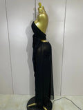 Elegant Luxury Chain Sexy Mesh See Through Halter Low-Neck Backless Sleeveless Long Dress Women Club Party Prom  Holiday Dresses