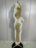 Sparkly Pearl Tassel Mesh See Through Long Dress Women Sexy Luxury Birthday Prom Party Nightclub Singer Stage Costume