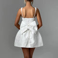 Solid Slimming Spliced Embroidery Dresses for Women Square Neck Sleeveless Patchwork Bows Dress Female Clothes New
