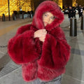 Women Fur Coat Women 2025 Plush Red Bomber Jacket Solid Crop Long Sleeve Jacket Warm Winter Coats Female Casual Coats