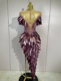 2026 New Sexy Sequins Diamonds Mesh Asymmetric Dress Women Birthday Celebrity Party Costume Bar Nightclub Stage Show Clothing