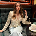 Sexy V-neck Lace Patchwork Solid Top Women Short Sleeve Single Breasted Lace Up Loose Tops Female Spring Chic Casual Streetwear