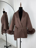 Fox Fur Woolen Coats Women's Short Coat Office Lady Removable Elegant Double-sided Wool Overcoat 2026 New Cardigan Jacket
