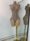 Sparkly Rhinestonnes Mesh Transparent Bodysuit Sexy Women Performance Nightclub Stage Outfit Luxury Festival Costume