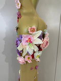 Sparkly Diamonds 3D Flower Sexy Halter Mesh See Through Long Dress Women Evening Party Birthday Photoshoot Nightclub Stage Wear