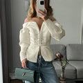 Sexy Off Shoulder Cardigan for Women Lace Up Design Long Sleeve French Versatile Slimming Blouse Female Fashion New