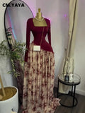 Women Print Full Sleeve Sashes Elegant Long Maxi Dress 2026 Fall Birthday Holiday Evening Sexy Party Dresses Vestidos