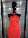 Red White Women Sexy Off the Shoulder Shining Crystal Bodycon Long Bandage Dress Elegant Evening Party Cocktail Fashion Outfit