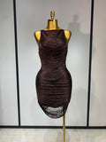 Women Sexy O Neck Sleeveless Gradient Tassel Mini Bodycon Bandage Dress Celebrity Elegant Evening Club Party Cocktail Dress