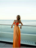 2026 Chic Gradient Hollow Out Maxi Dress Women Sexy Backless Sleeveless Sling Long Dress Summer Vacation Boho Beach Satin Outfit