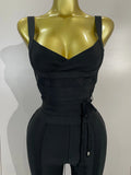 High Quality Sexy Black Halter Sleeveless Bodycom Bandage Jumpsuit Fashion Woman Evening Party Nightclub Performance Costumes