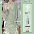 Olive Girl Romantic Qipao for Garden Wedding 2026 Fairycore Photoshoot Everyday Wear S-XL XS-3XL Plus Size Romantic Garden Party Editorial Not Costume Qipao Cheongsam Chinese Dress Chinese Heritage Fashion Women