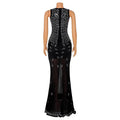 Elegant Diamond Sheer Mesh High Split Floor Length Long Dress Women Chic Prom Vestidos Sexy Backless Party Club Dresses