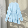 Elegant Asymmetric Cascading Ruffles Mini Dress Women Loose Solid V-neck Full Sleeve Button Summer Dresses  Lady Robes New