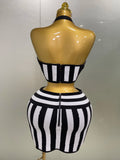 New Women Celebrity Sexy Jacquard Black White Two Piece Bodycon Striped Bandage Skirt Set Designer Evening Party Dress