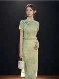Olive Girl Green Romantic Qipao for Garden Wedding 2026 Fairycore Photoshoot Everyday Wear S-XXL XS-3XL Plus Size Romantic Garden Party Editorial Not Costume Qipao Cheongsam Chinese Dress Chinese Heritage Fashion Women