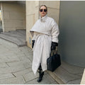 Detachable Triangle Shawl Long Puffer Coat Stand Collar Waist Tie Belt Button Solid Loose Women Coats 2026 Winter Commute Outfit