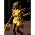 Vibrant Yellow Mini Dress Elegant Sleeveless Feather Design For Birthday Party Club Stage Performance Evening Events Party Dress