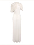 Apricot Spliced Mesh Folds Shawl Design Long Dresses For Women Sleeveless High Waist Temperament Maxi Dress Female 2026