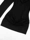 Elegant Office Dress Women Sexy Single-Breasted Hidden Buttons V-Neck Full Sleeve Folds Fashion Commute Bodycon