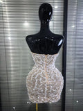 White Black Color Women Sexy Strapless Shining Crystal Bodycon Mini Dress Celebrate Evening Party Birthday Outfit Wholesale