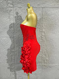 Strapless Corset Bandage Mini DressWomen Hand Beaded 3D Floral Bodycon ShortCocktail Party Wedding Guest Evening Dress
