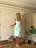 Women Mint Green Halter Bodycon Mini Dress Chic Sleeveless V Neck Backless Party Summer Beach Vacation Cocktail Evening Outfit