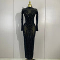Women Sparkly Full Rhinestone Sequin Sheer Long Dress Sexy Fashion Club Party Birthday Nightclub Drag Queen Dancer Stage Costume