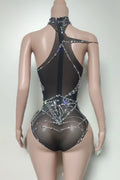 Women Luxury Black Mesh See Through Crystal Diamond Bodycon Dress Sexy Evening Party Club Nightclub Dress Singer Stage Costume
