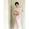 Olive Girl Romantic Qipao for Garden Wedding 2026 Fairycore Photoshoot Everyday Wear S-XXL XS-3XL Plus Size Romantic Garden Party Editorial Not Costume Qipao Cheongsam Chinese Dress Chinese Heritage Fashion Women
