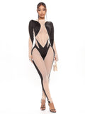 Women Sexy See Through Bodycon Jumpsuit One Piece Party Long Outfit Sheer Mesh Stitching Leopard Clubwear Jumpsuit Romper