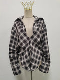 American Retro Sexy Plaid Shirt for Women Lapel Long Sleeve Loose Street Hot Girl Shirts Female Autumn Clothes New