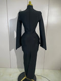 Women Celebrity Evening Party Club Prom Luxury Birthday Dresses Elegant Pearl Beaded Sexy Long Sleeve Bodycon Long Bandage Dres