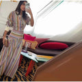 Boho Colorful Stripe Midi Skirt Set Turn Down Collar Single Breasted Long Sleeve Shirt Fitted Waist Flowy Women Skirts Outfits