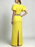 Solid Luxury Diamond Tops & Skirt Two Piece Sets For Women Bubble Short Sleeve Short Top High Waist Skirt Set Female New